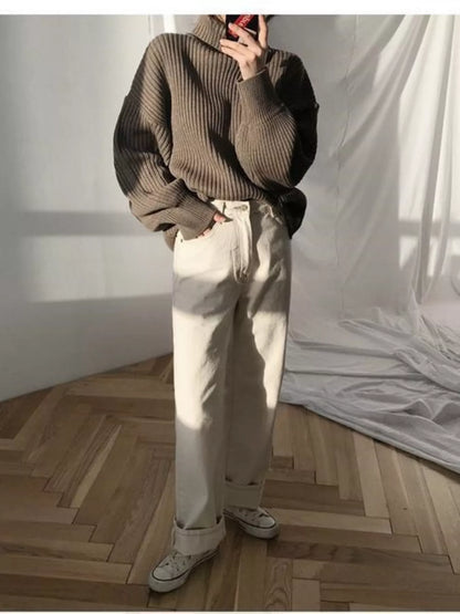 Sarah Express Women's Oversized Turtleneck Ribbed Knit Sweater Plus Size