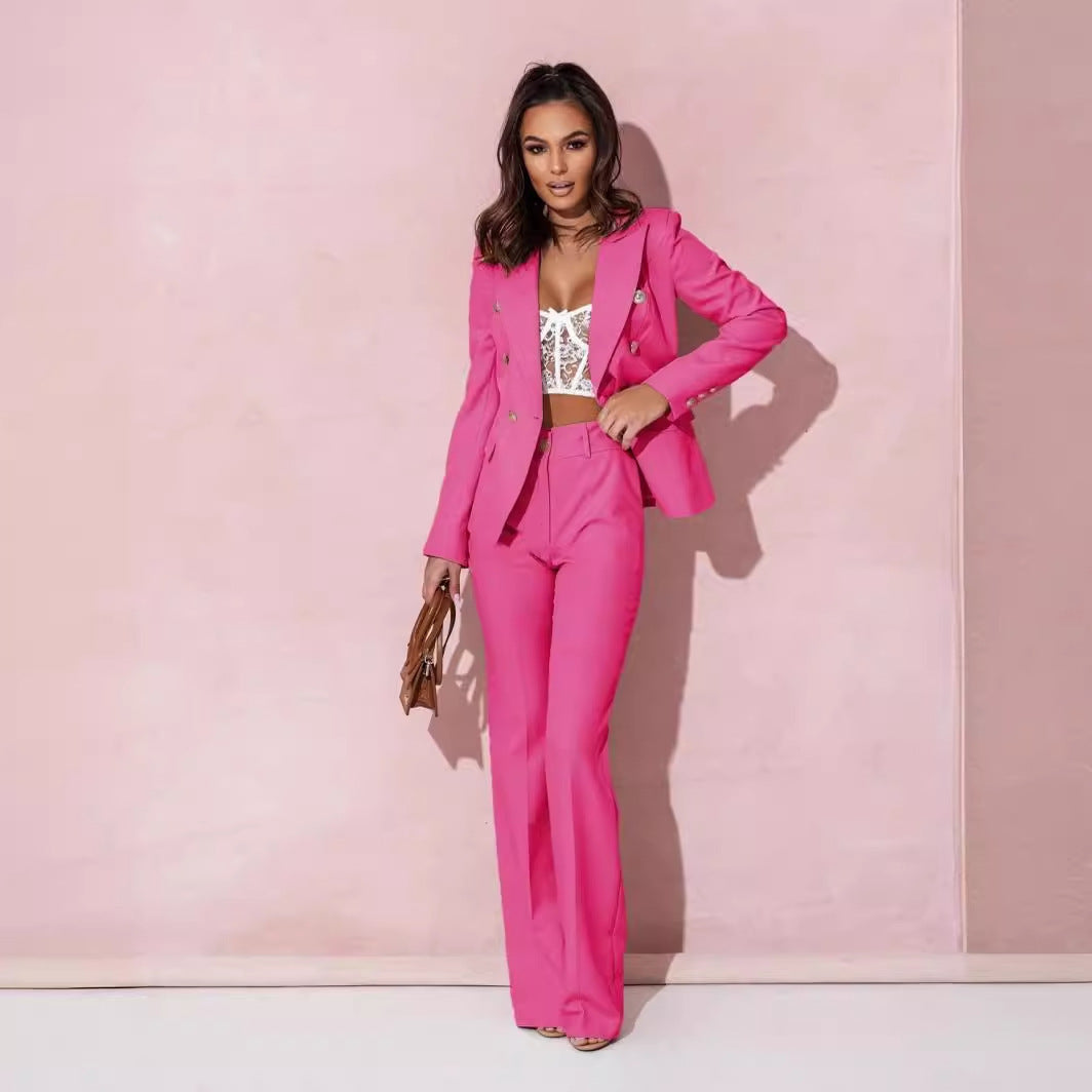 Sarah Express High Waist Two-Piece Blazer Pant Suit Button Front