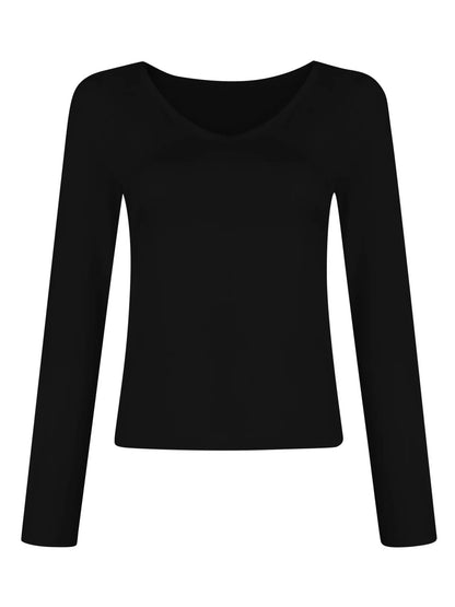 Sarah Express Women's Slim Fit V-Neck Long Sleeve T-Shirt - Ruched Detail Plus Size Top
