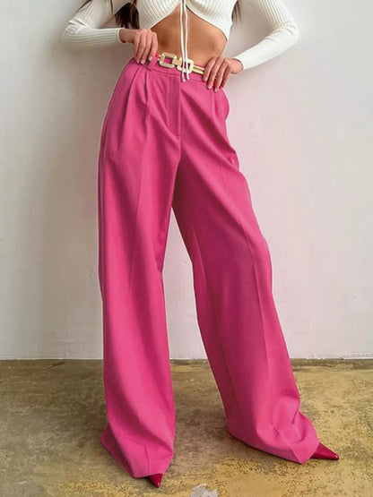 Sarah Express Women's Wide Leg Pleated Pants with Pockets - High Waist Palazzo Trousers Hot Pink