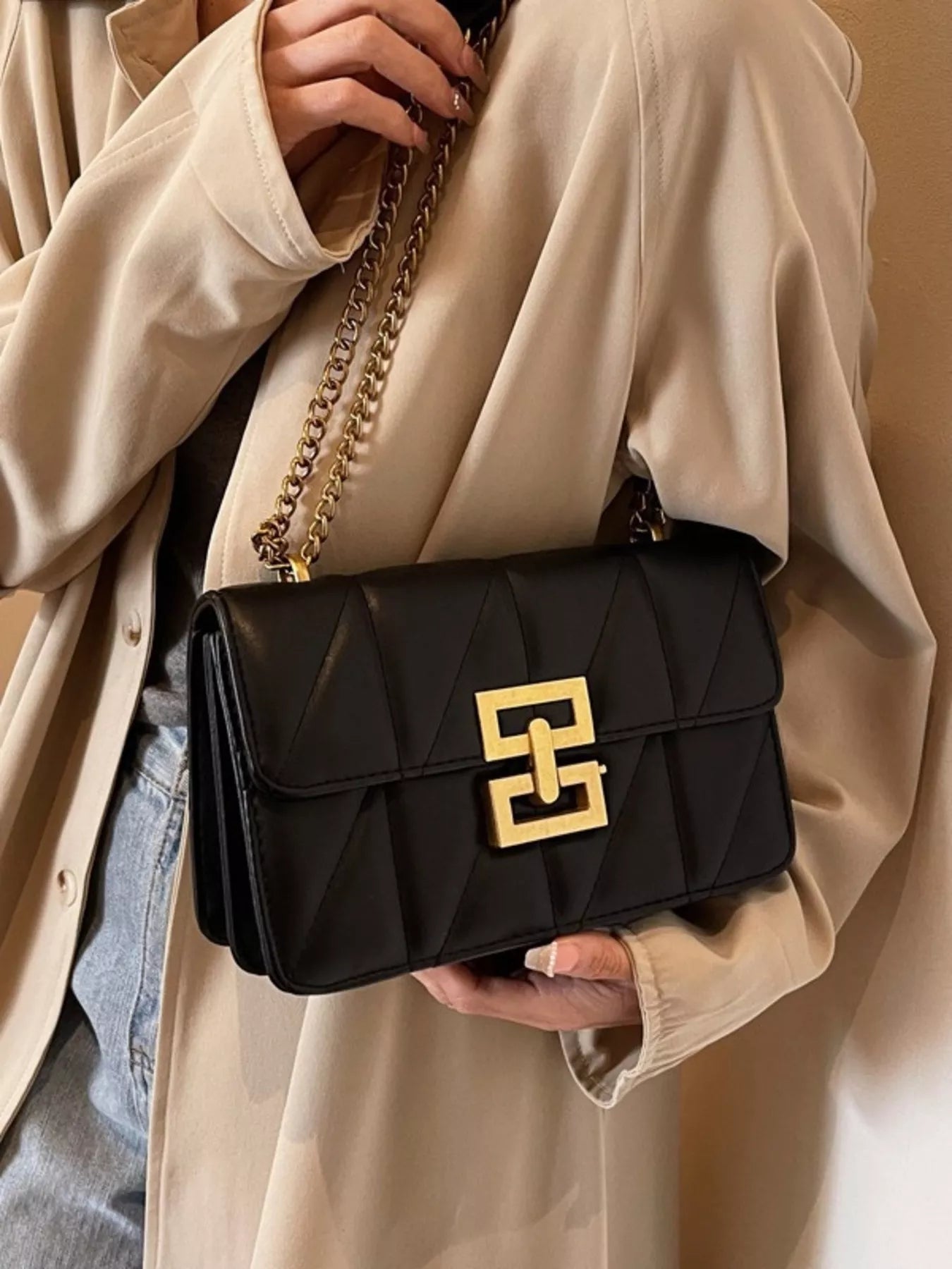 Sarah Express Women's Quilted Flap Chain Crossbody Bag Small PU Leather Shoulder Purse Black ONESIZE