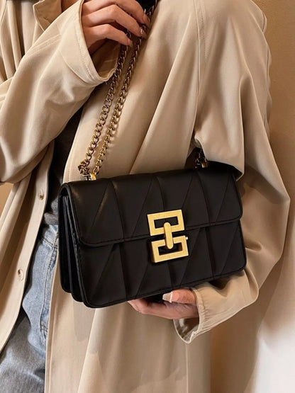 Sarah Express Women's Quilted Flap Chain Crossbody Bag Small PU Leather Shoulder Purse Black ONESIZE