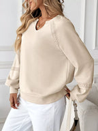 Sarah Express Women's Notched Raglan Sleeve Sweatshirt with Lace Detail