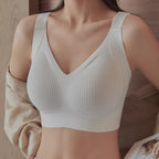 Sarah Express Women's Seamless Wire-Free Push-Up Bra Ribbed Adjustable Straps Everyday Comfort