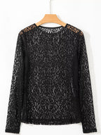 Sarah Express Women's Leopard Pattern Sheer Mesh Long Sleeve Top