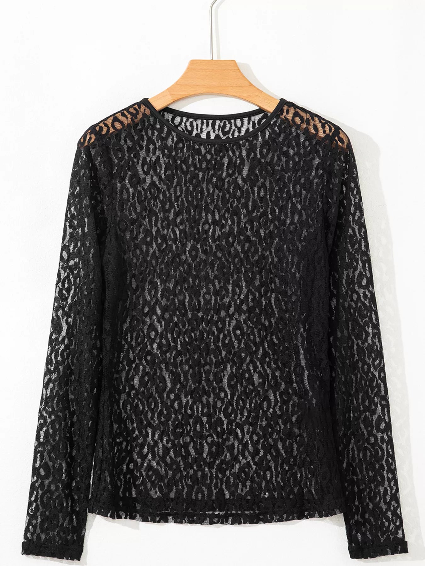 Sarah Express Women's Leopard Pattern Sheer Mesh Long Sleeve Top