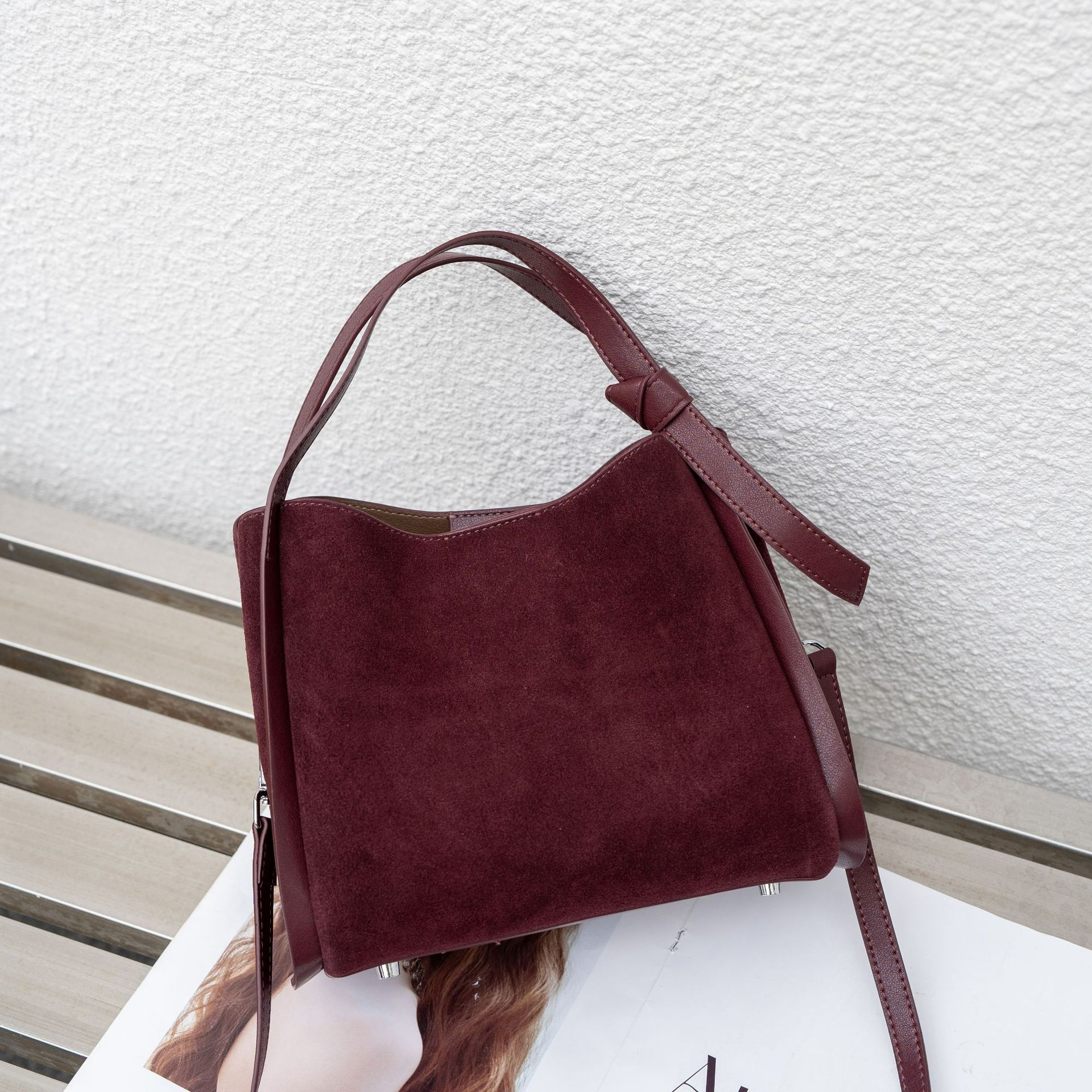 Sarah Express Women's Frosted Genuine Leather Bucket Bag | Crossbody Shoulder Bag Ankela Red 23X14.5X20cm