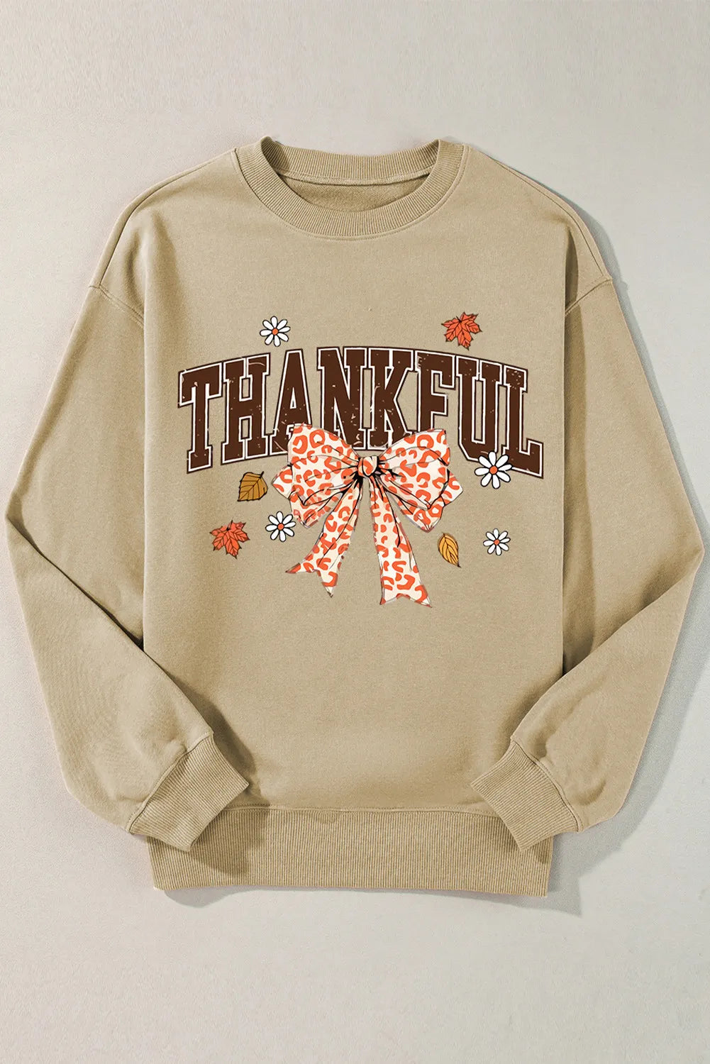 Sarah Express Women's THANKFUL Bow Round Neck Long Sleeve Sweatshirt