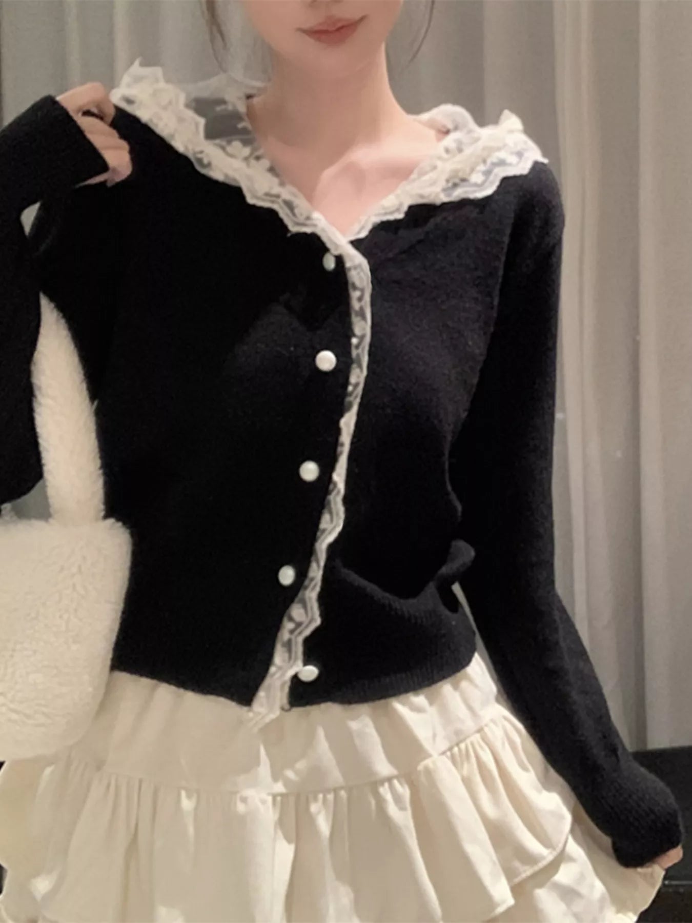 Sarah Express Women's Lace Trim Hooded Cardigan