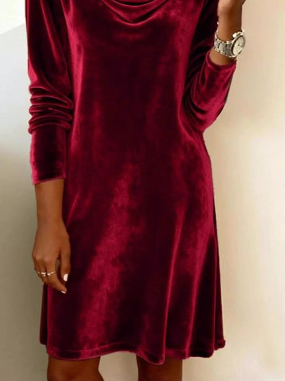 Sarah Express Women's Velvet Cowl Neck Long Sleeve Mini Dress