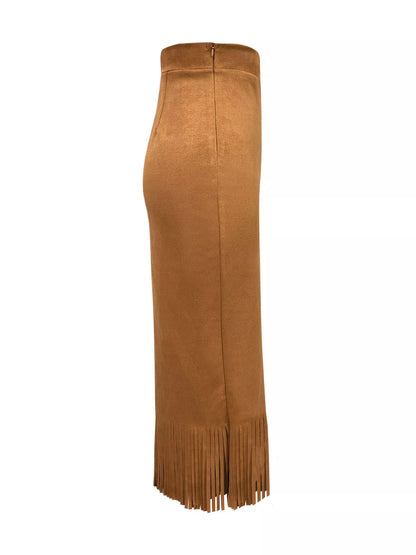 Sarah Express Women's Suede Fringe Midi Skirt