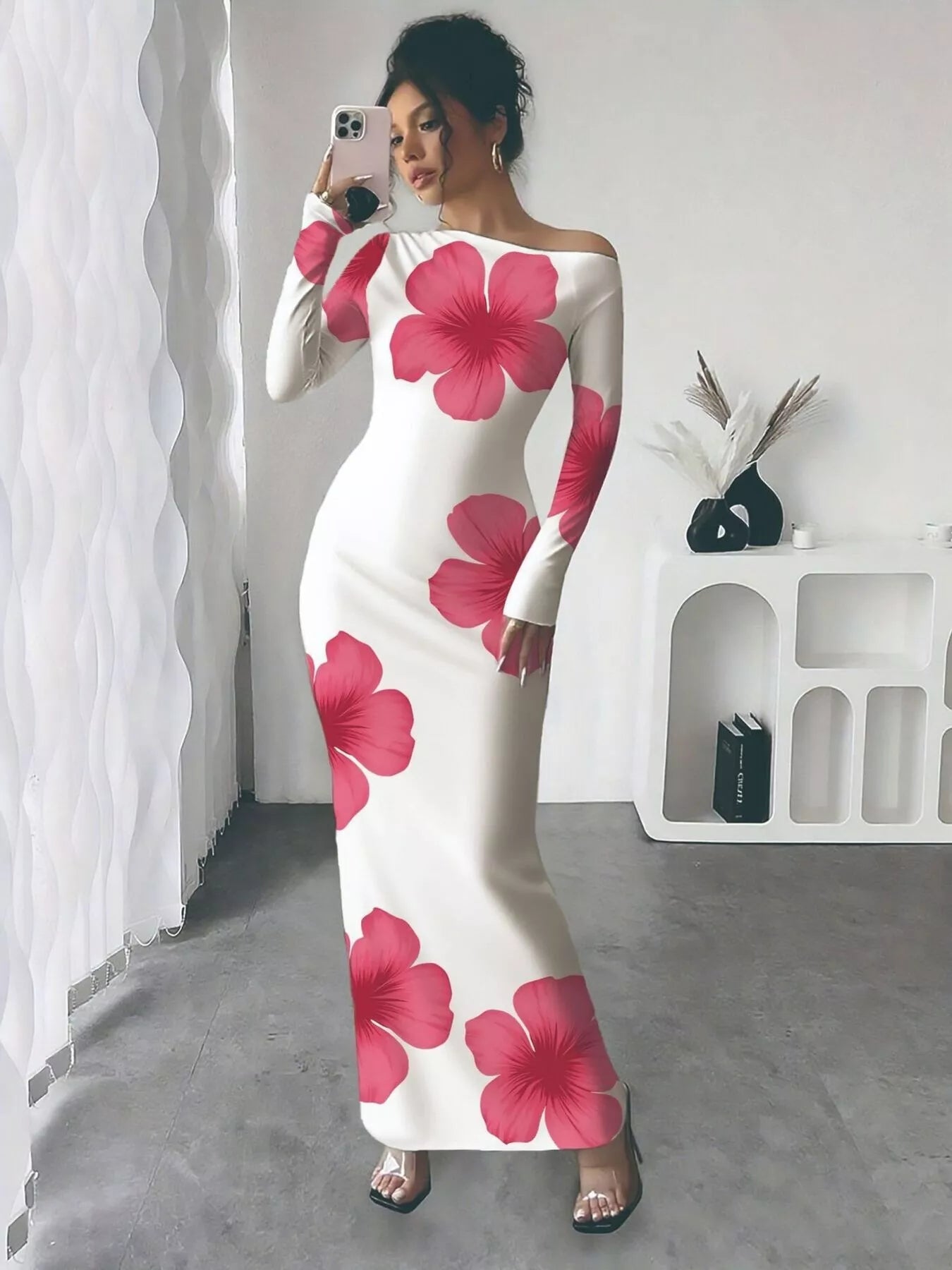 Sarah Express Women's Floral Print One Shoulder Maxi Dress