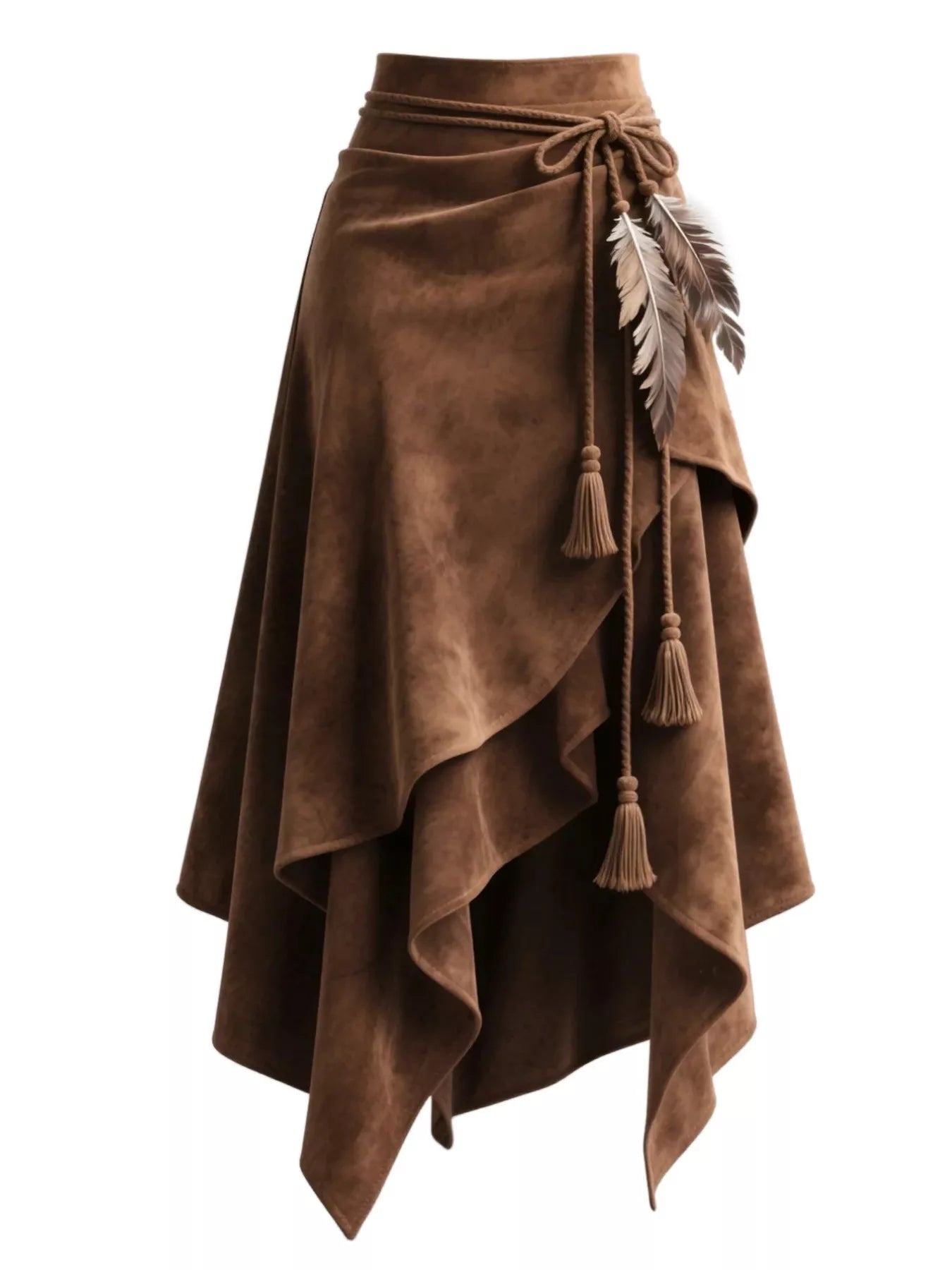 Sarah Express Women's Tassel Suede Asymmetrical Skirt Plus Size Brown