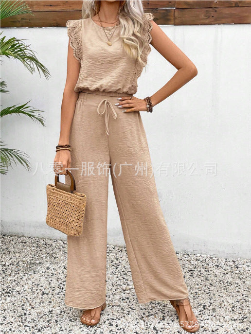 Sarah Express Sleeveless Vest Trousers Two Piece Set Lace Detail