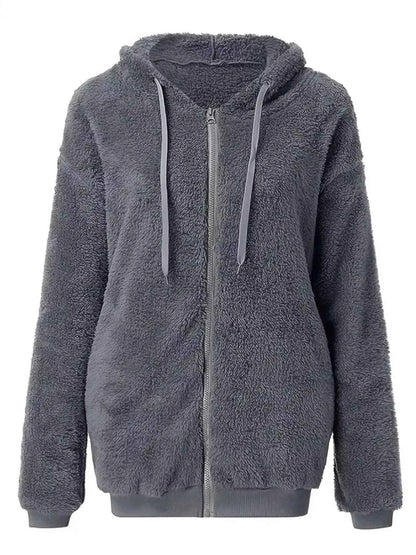 Sarah Express Women's Fleece Zip-Up Jacket - Drawstring Hooded Outerwear