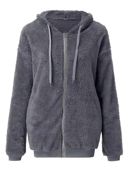 Sarah Express Women's Fleece Zip-Up Jacket - Drawstring Hooded Outerwear