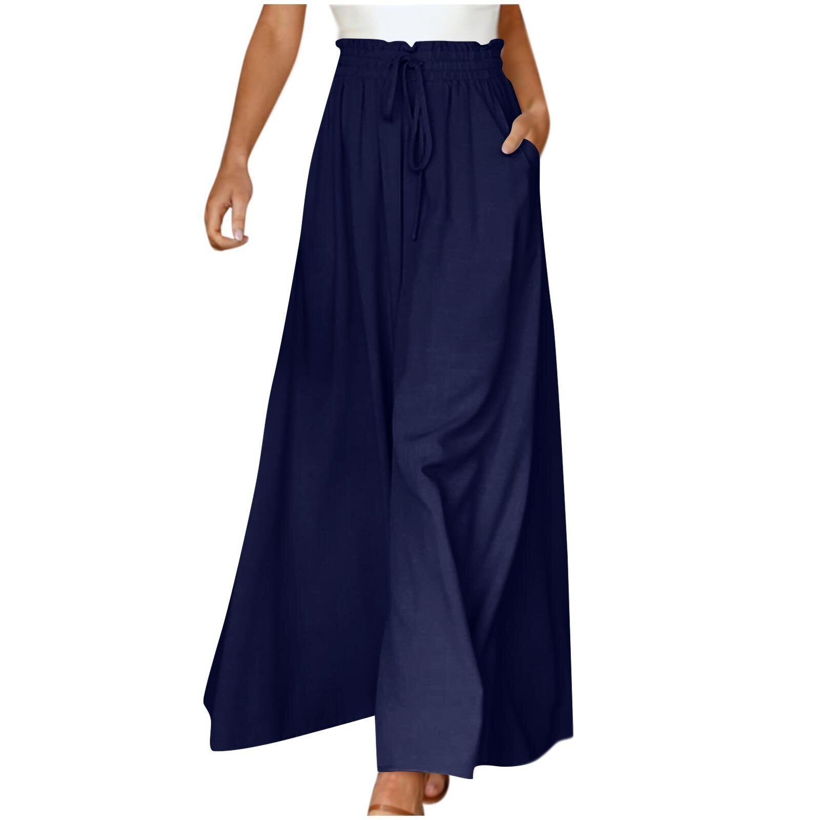 Sarah Express High Waist Wide Leg Dress Pants Elastic Waistband Full Length Trousers