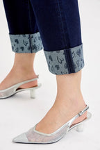 Sarah Express Women’s Plus Size Cropped Wide Leg Jeans with Printed Cuff
