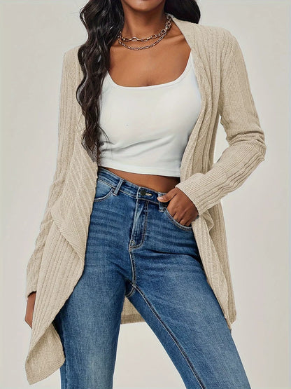 Sarah Express Women's Ribbed Knit Open Front Cardigan - Long Sleeve Lightweight Sweater Off-white