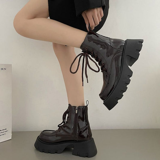 Sarah Express Women's Vintage British Chunky Heel Western Cowboy Ankle Boots | Lace-Up Round Toe Block Heel Booties