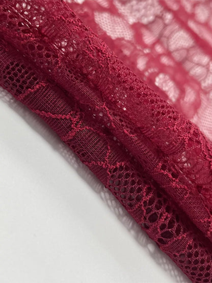 Sarah Express Women's Lace Sheer Mock Neck Long Sleeve Maxi Dress