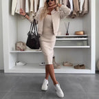 Sarah Express Women's Slip Dress and Cardigan Two Piece Set Long Sleeve Korean Casual Style