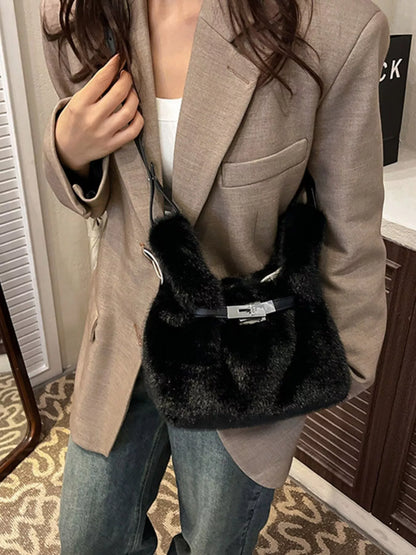 Sarah Express Faux Fur Bucket Crossbody Bag Mini Shoulder Purse