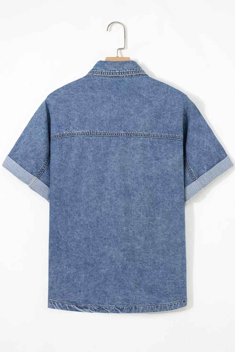 Sarah Express Women's Denim Shacket Button Front Short Sleeve Jacket with Pockets