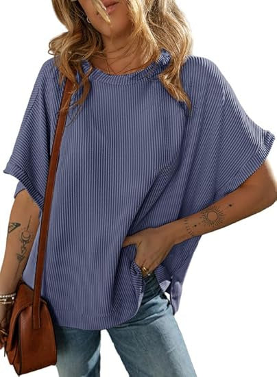 Sarah Express Solid Color Knitted T-Shirt Women's Half Sleeve Loose Casual Pullover Top