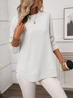 Sarah Express Women's Long Sleeve Round Neck Waffle-Knit T-Shirt