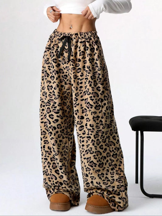 Sarah Express Women's Leopard Wide Leg Pants