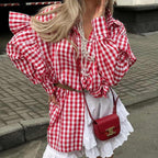 Sarah Express Women's Plaid Button-Down Shirt Loose Fit Casual