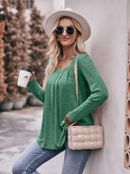 Sarah Express Women's Square Neck Long Sleeve T-Shirt - Ruched Design