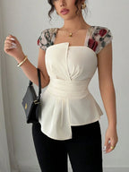 Sarah Express Women's Floral Cap Sleeve Peplum Blouse