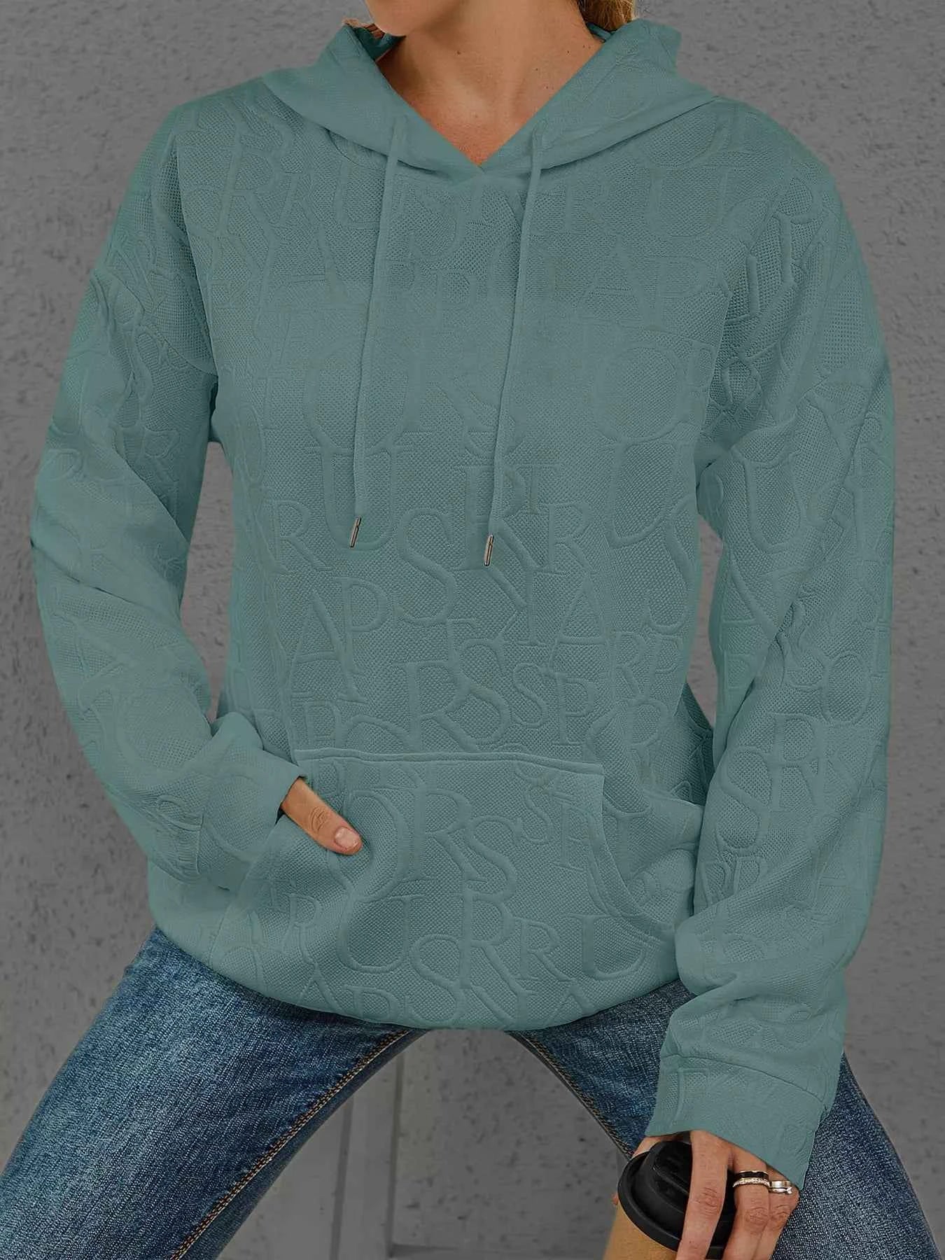 Sarah Express Women's Embossed Lettering Casual Hoodie Plus Size