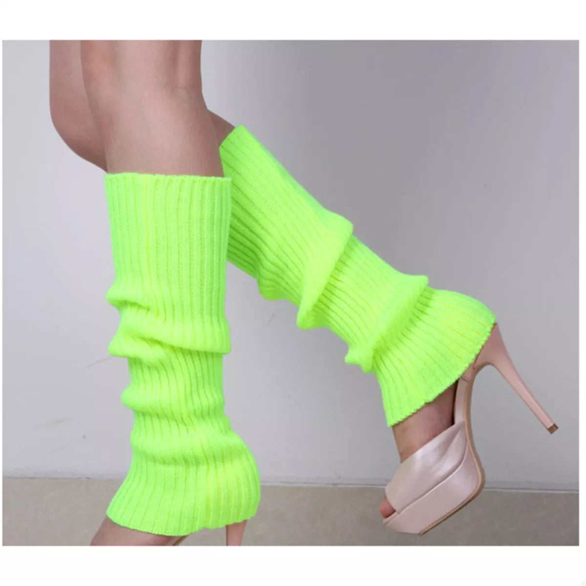 Sarah Express Women's Ribbed Knit Leg Warmers - Acrylic Winter Accessories Neon Green One Size