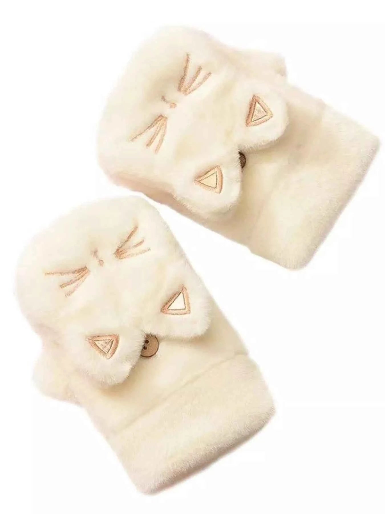 Sarah Express Women's Cat Plush Fingerless Gloves - Cute Winter Hand Warmers