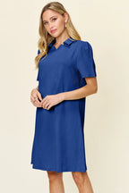 Sarah Express Women’s Plus Size Textured Collared Short Sleeve Dress
