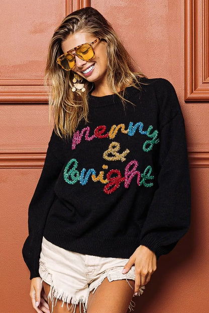 Sarah Express Women's Tinsel Lettering Christmas Sweater
