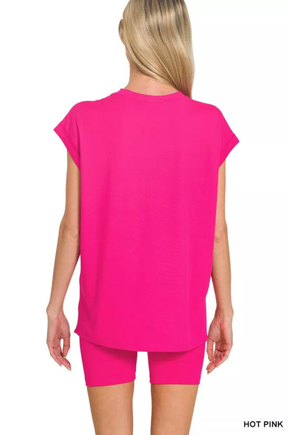 Sarah Express Women's Brushed Microfiber Top & Biker Shorts Set