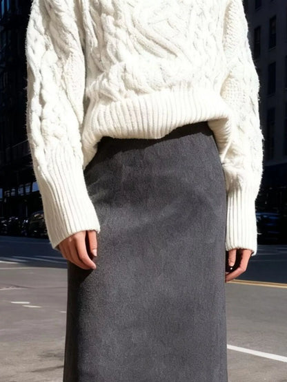 Sarah Express Women's Suede Fringe Midi Skirt