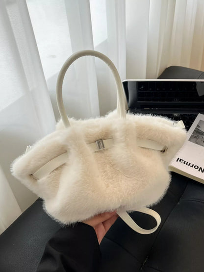 Sarah Express Women's Fluffy Crossbody Bag with Buckle Detail White ONESIZE