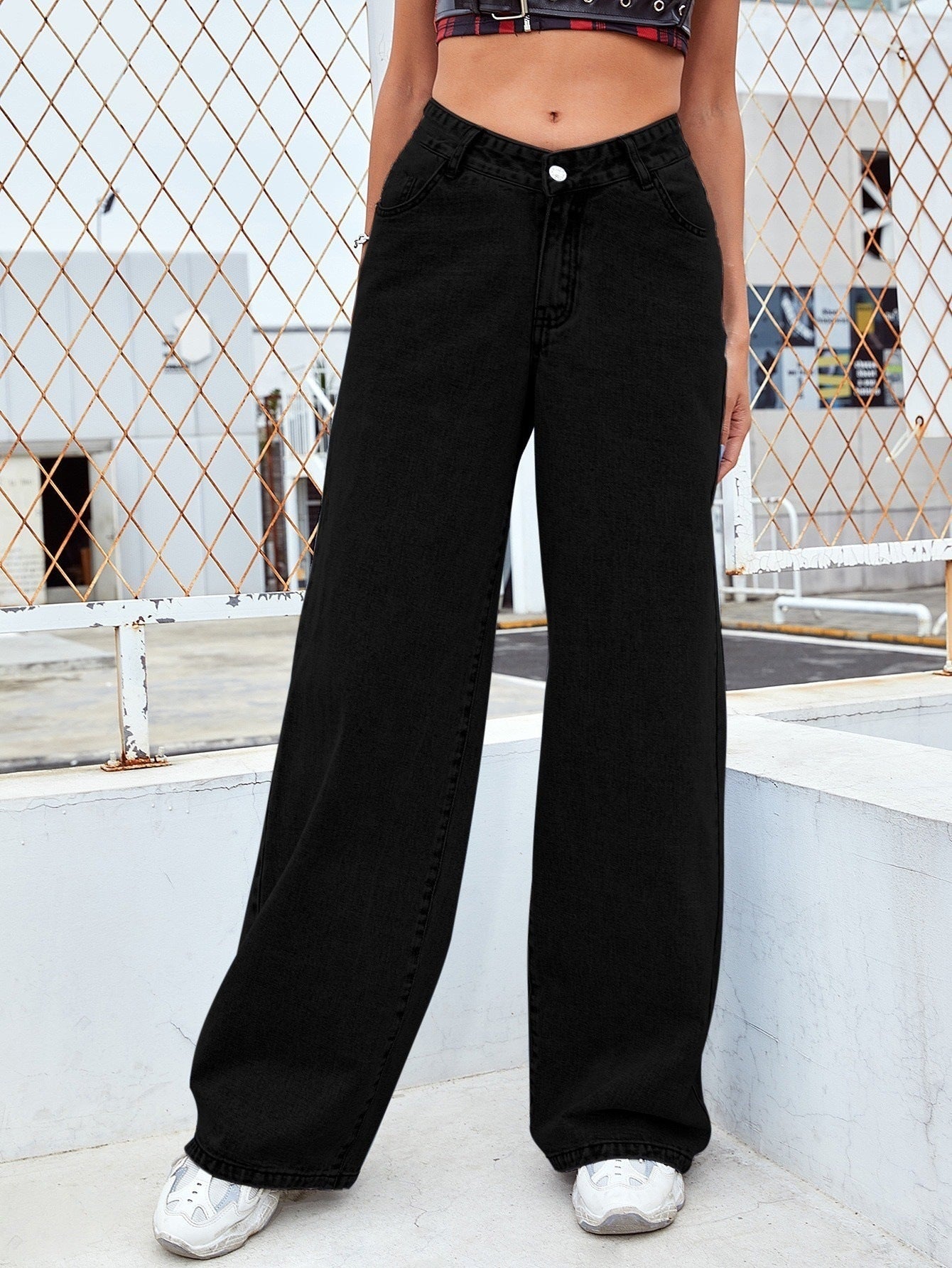 Sarah Express Women's Mid-Waist Straight Leg Jeans - Washed Cotton Denim S-5XL Available in 9 Colors