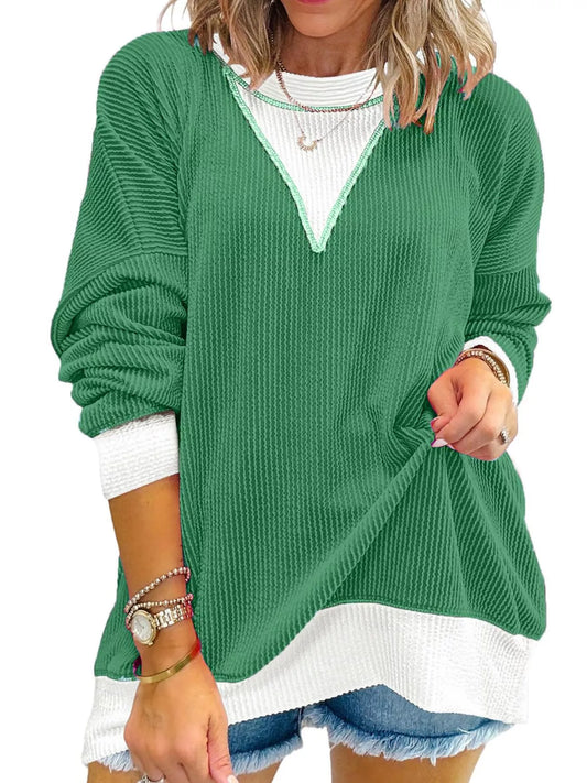 Sarah Express Women's Contrast Dropped Shoulder Sweatshirt Green