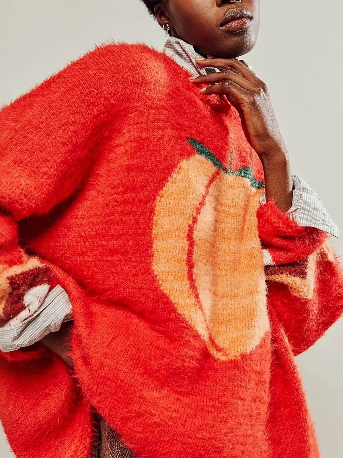 Sarah Express Women's Fruit Print Round Neck Long Sleeve Sweater