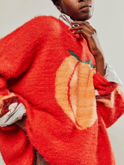 Sarah Express Women's Fruit Print Round Neck Long Sleeve Sweater