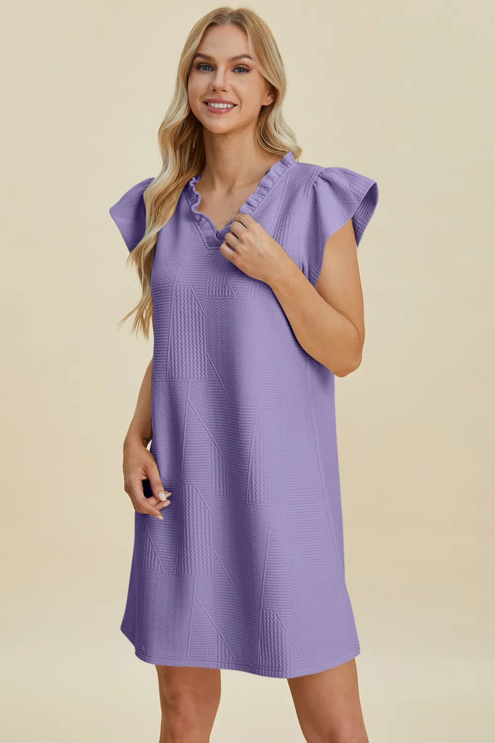 Sarah Express Women’s Plus Size Ruffled V-Neck Cap Sleeve Dress
