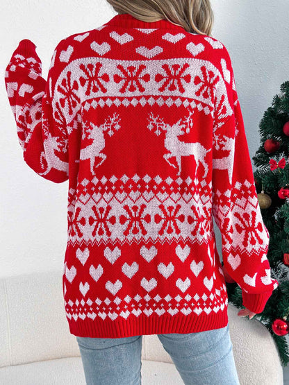 Sarah Express Women's Christmas Deer Pocket Cardigan Sweater Coat