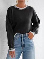 Sarah Express Women's Relaxed Fit Long Sleeve Sweater - Ribbed Knit Pullover