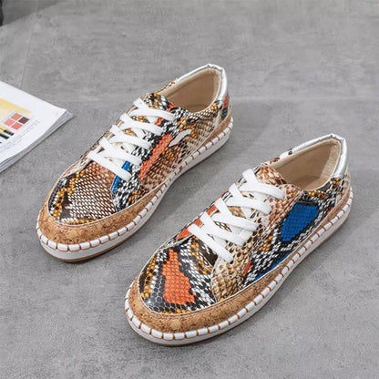 Sarah Express Women's Snake Print Platform Sneakers - Chunky Sole Casual Shoes with Breathable Design